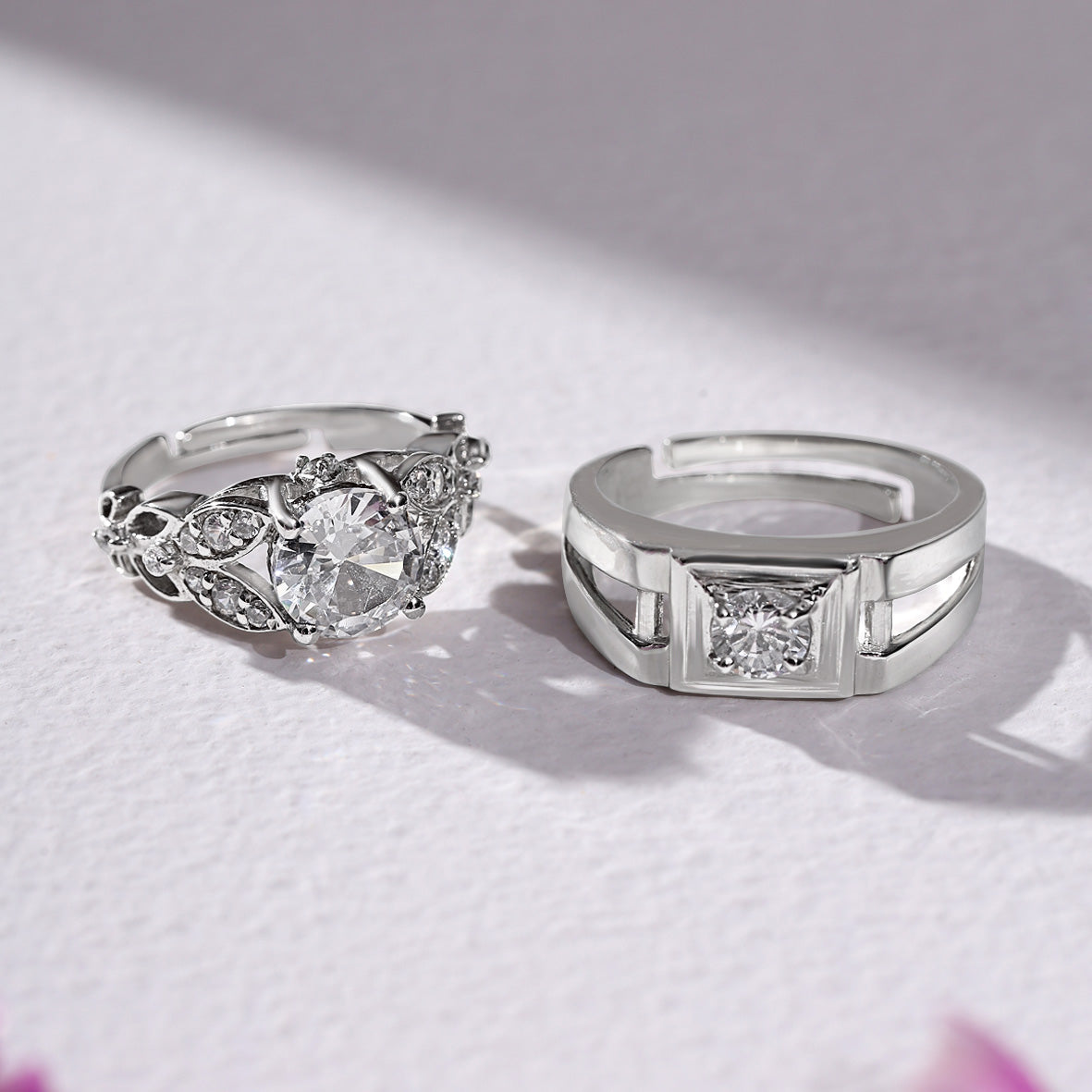 92.5 Sterling Silver Radiant Adjustable Love Couple Ring