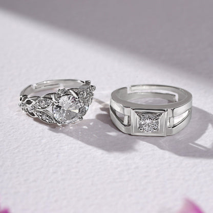 92.5 Sterling Silver Radiant Adjustable Love Couple Ring
