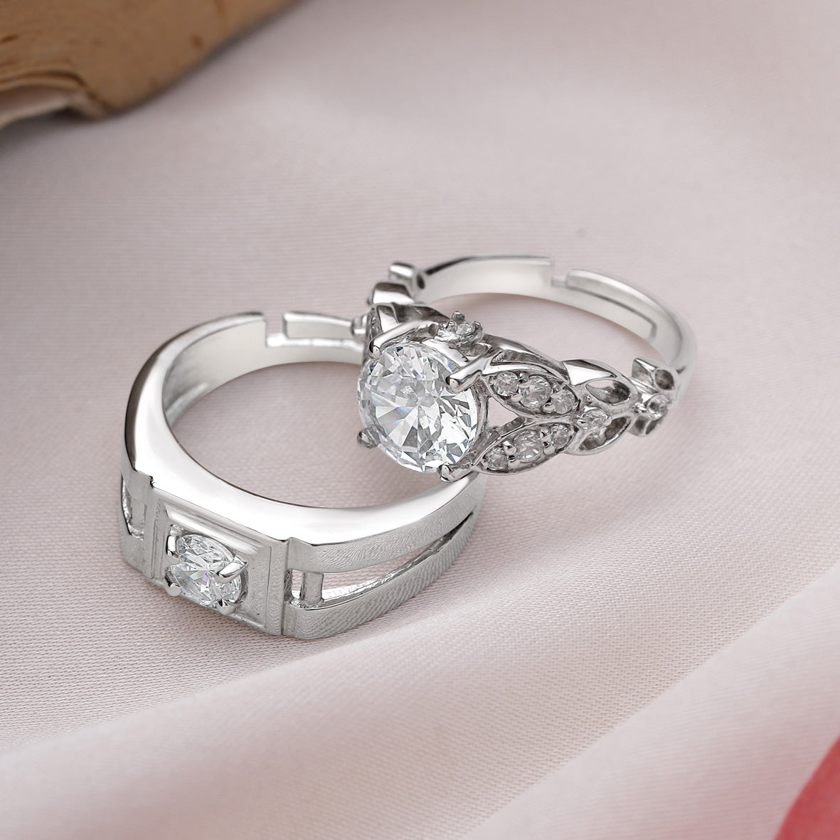 92.5 Sterling Silver Radiant Adjustable Love Couple Ring