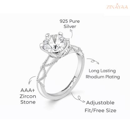 925 Sterling Silver Regal Solitaire Adjustable Ring