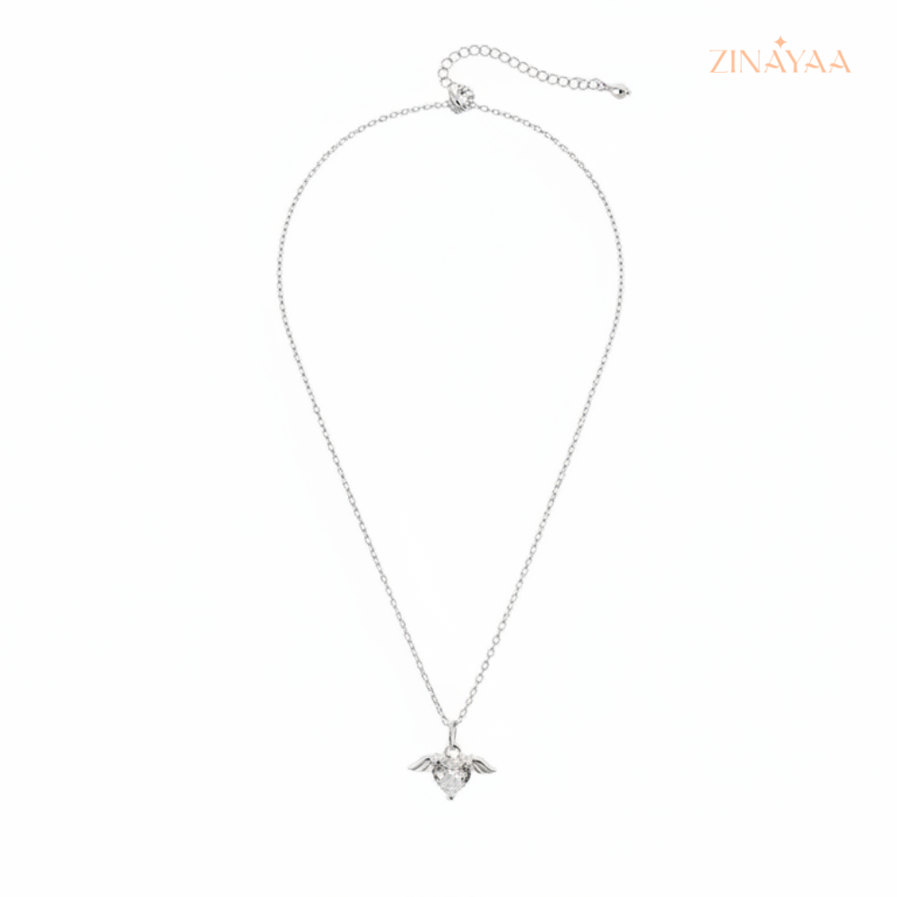 925 Sterling Silver Angel Heart Pendant Necklace
