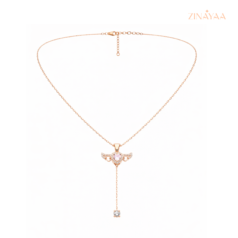 925 Sterling Silver Angel Heart Drop Necklace