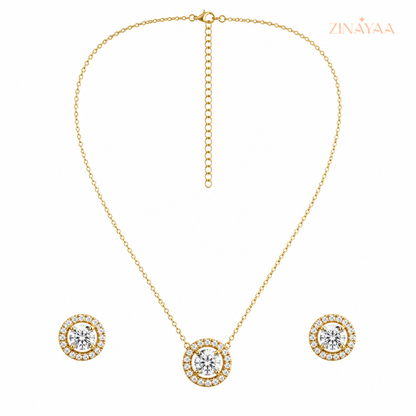 925 Sterling Silver Halo Sparkle Necklace & Stud Earrings Set