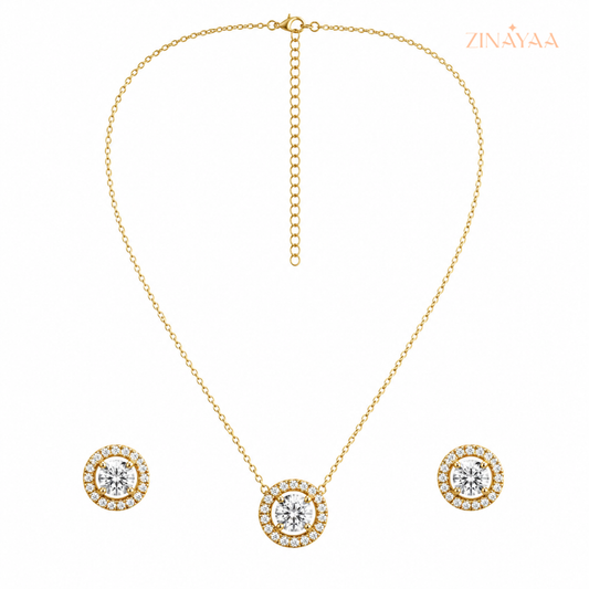 925 Sterling Silver Halo Sparkle Necklace & Stud Earrings Set