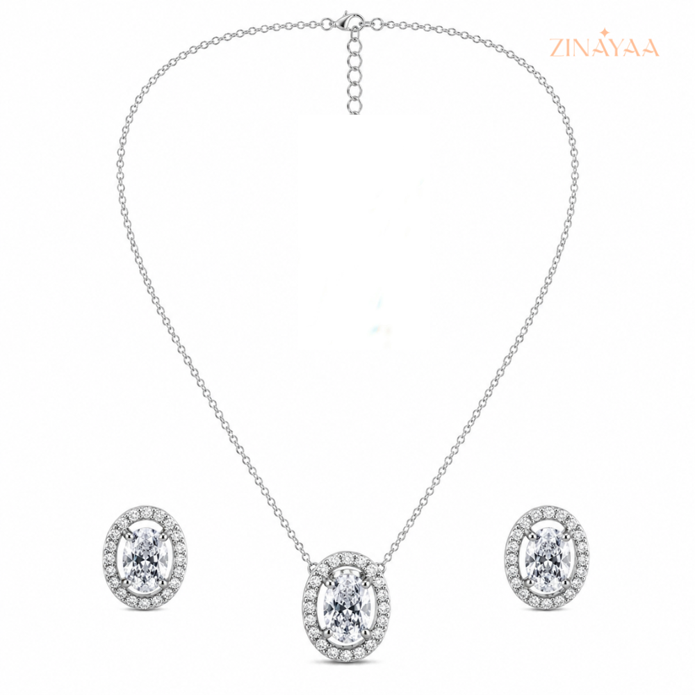 925 Sterling Silver Oval Halo Jewellery Set