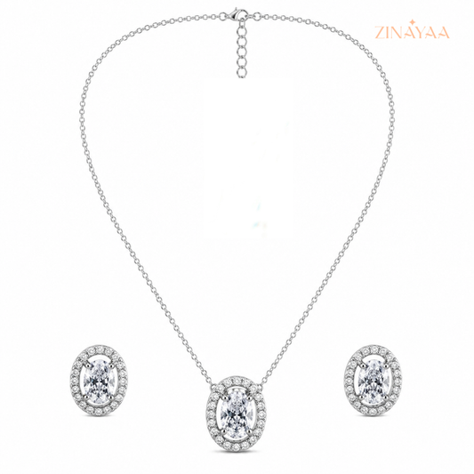 925 Sterling Silver Oval Halo Jewellery Set