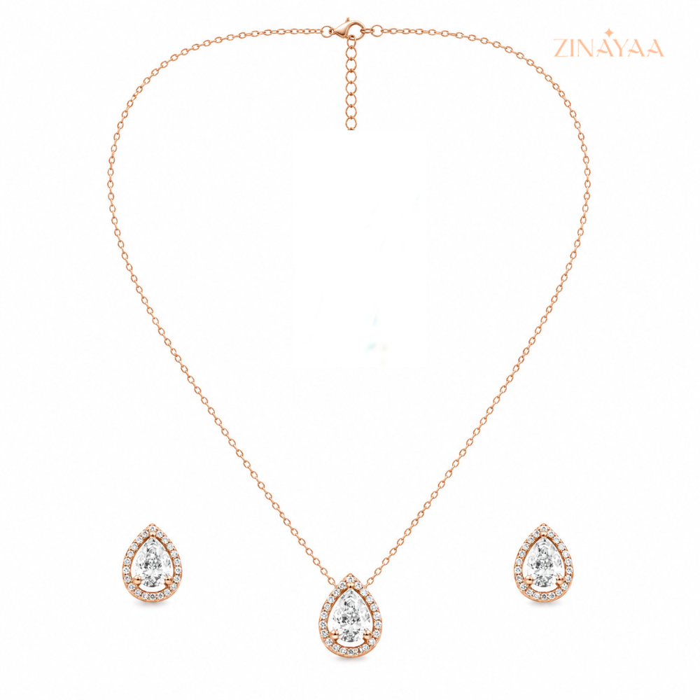 925 Sterling Silver Pear Halo Jewellery Set