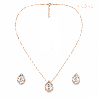 925 Sterling Silver Pear Halo Jewellery Set