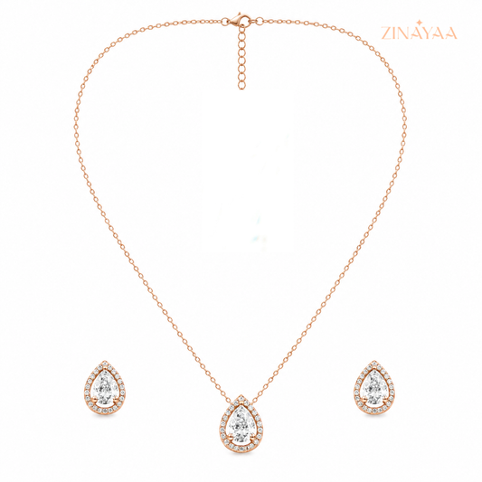 925 Sterling Silver Pear Halo Jewellery Set