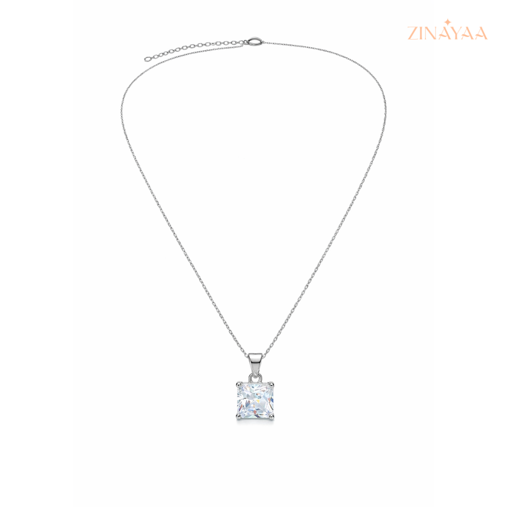 925 Sterling Silver Princess Solitaire Pendant Necklace