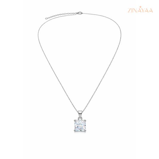 925 Sterling Silver Princess Solitaire Pendant Necklace