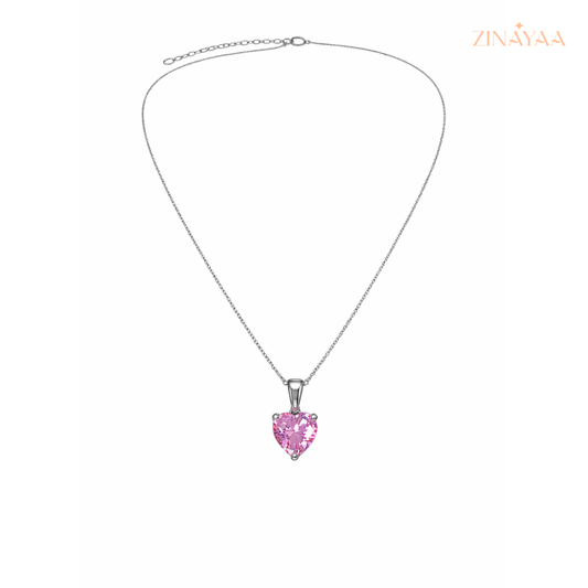 925 Sterling Silver Pink Heart Solitaire Pendant Necklace