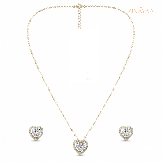 925 Sterling Silver Golden Heart Spark Necklace Set