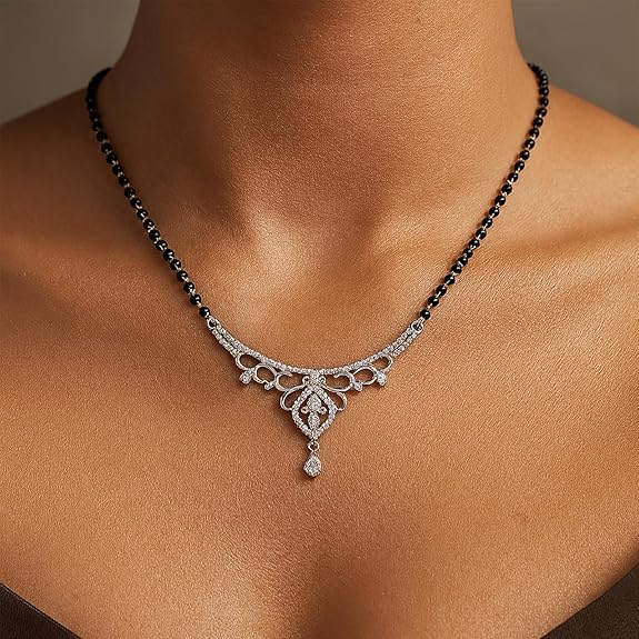 92.5 Sterling Silver Mangalsutra  Ornate Filigree Pendant Design