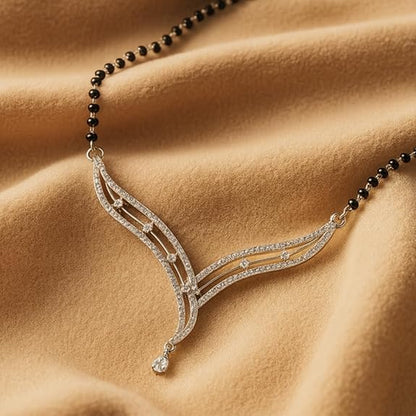 92.5 Sterling Silver Mangalsutra  Graceful V Shape Pendant Design