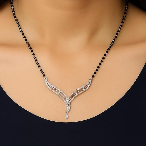 92.5 Sterling Silver Mangalsutra  Graceful V Shape Pendant Design