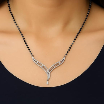 92.5 Sterling Silver Mangalsutra  Graceful V Shape Pendant Design