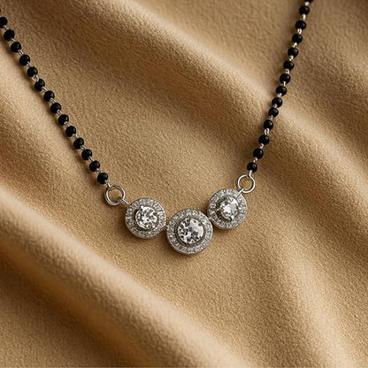 92.5 Sterling Silver Mangalsutra Triple Halo Pendant Design