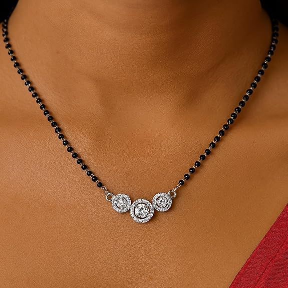 92.5 Sterling Silver Mangalsutra Triple Halo Pendant Design