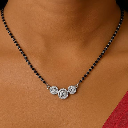 92.5 Sterling Silver Mangalsutra Triple Halo Pendant Design