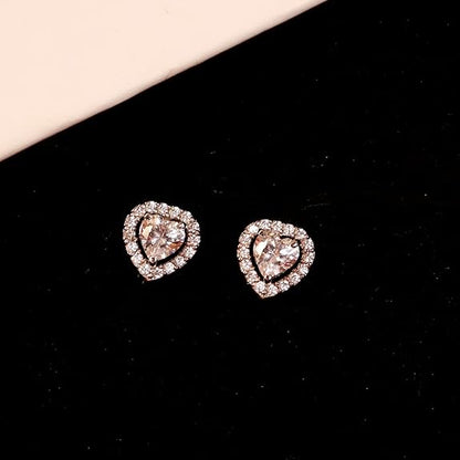 92.5 Sterling Silver Heart Halo Stud Earrings