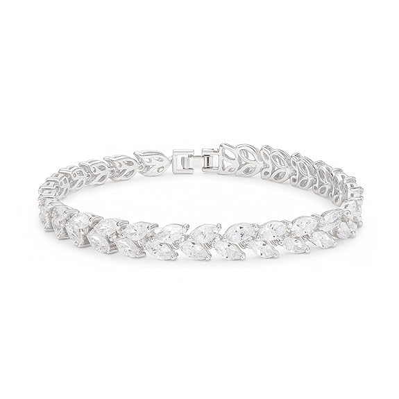 925 Sterling Silver Adjustable Leaf Tennis Bracelet