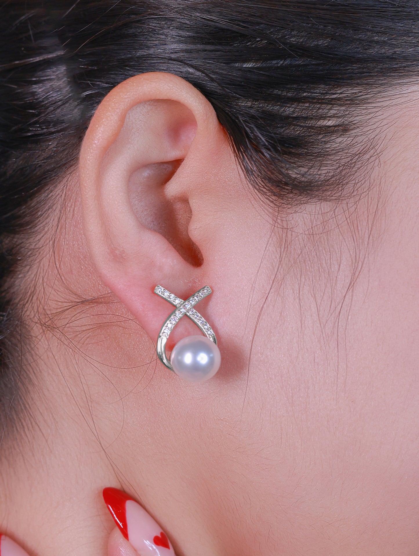 92.5 Sterling Silver Studded Pearl Earrings