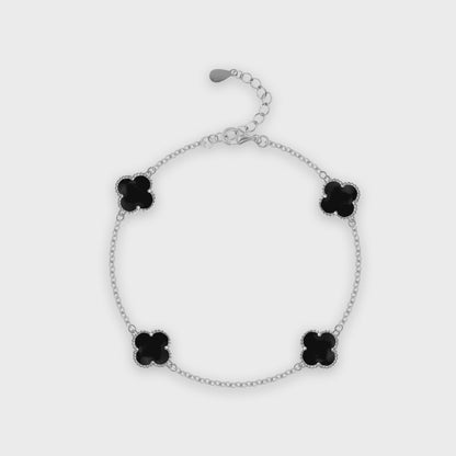 92.5 Sterling Silver Black Four Clover Bracelet