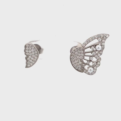 92.5 Sterling Silver 2 in 1 Silver Butterfly Earrings
