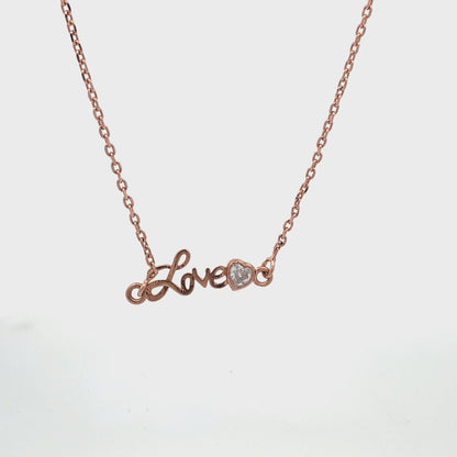 92.5 Sterling Silver Dainty Love Necklace in Rose Gold