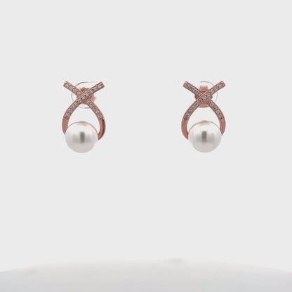 92.5 Sterling Silver Studded Pearl Earrings in rose gold
