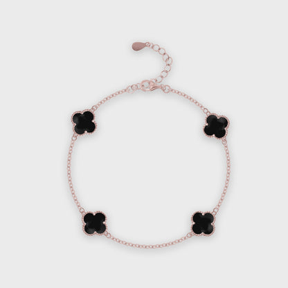 92.5 Sterling Silver Black Four Clover Bracelet