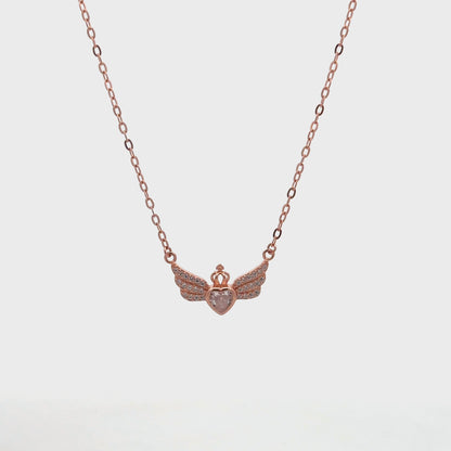 92.5 Sterling Silver Heart Fly High Pendant Necklace