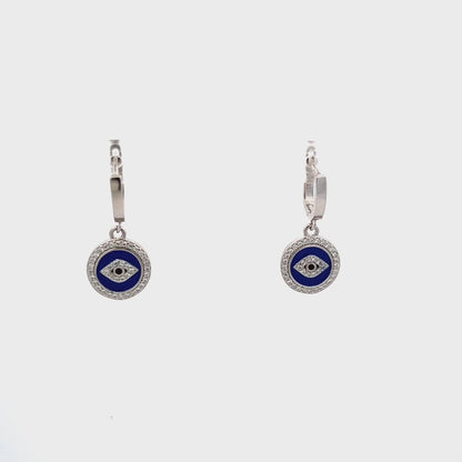 92.5 Sterling Silver Evil Eye Bali Earrings
