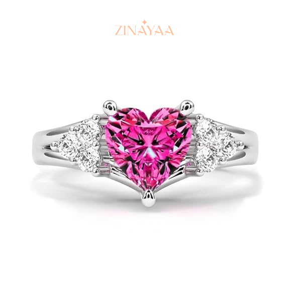 92.5 Sterling Silver Adjustable Three-Stone Pink Heart Ring