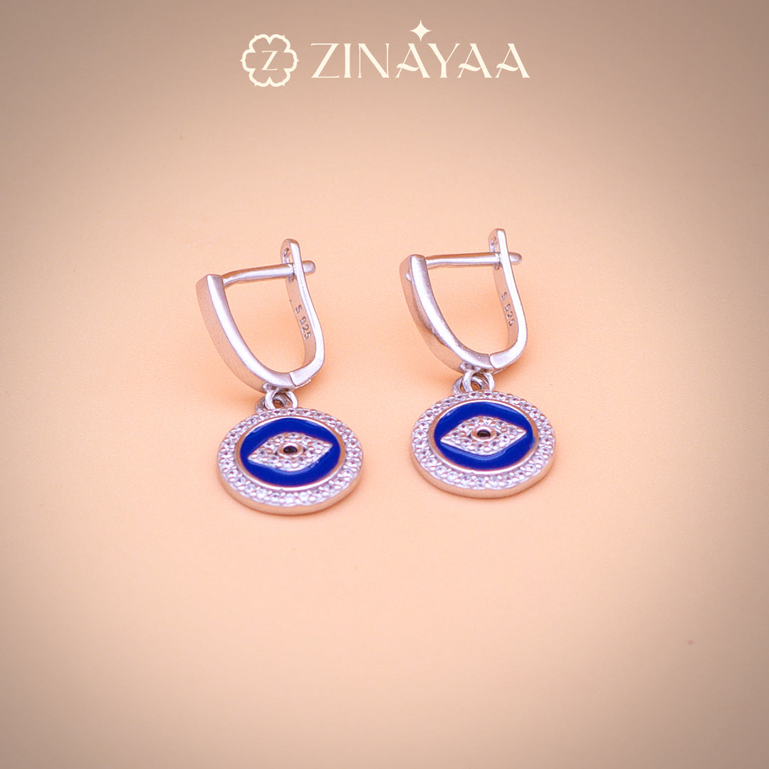 92.5 Sterling Silver Evil Eye Bali Earrings