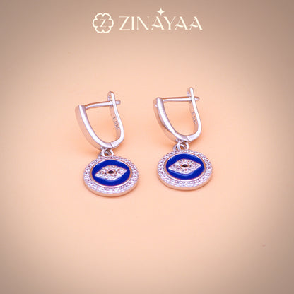 92.5 Sterling Silver Evil Eye Bali Earrings